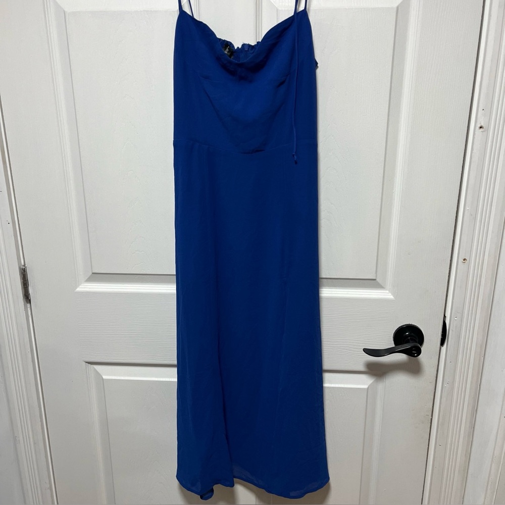 NWT Aqua Corset Midi Dress Small Cobalt Blue Slip Smocked Back Zip Self-TieStrap